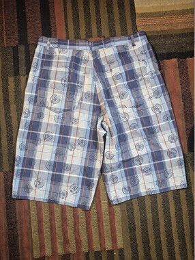 FUBU The Collection Plaid Shorts Men's 40 Blue White Crest